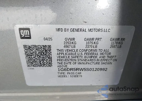 2025 Cadillac Ct5-V V-Series Rwd z USA, uszkodzony, nr VIN 1G6DR5RW5S0120992